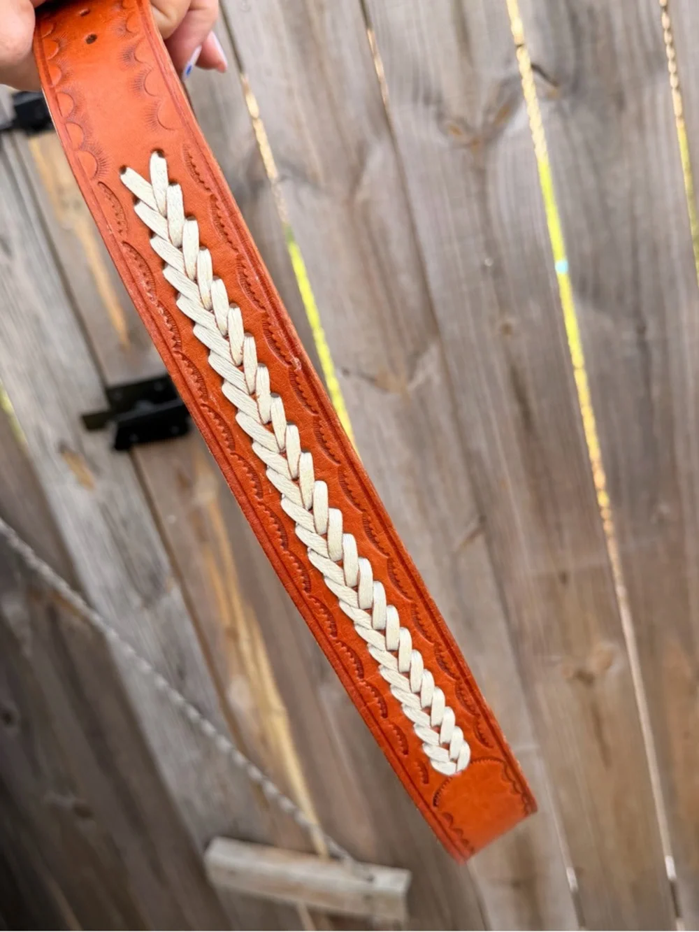 Vintage Braided Leather Belt in Cognac and Cream Size 40